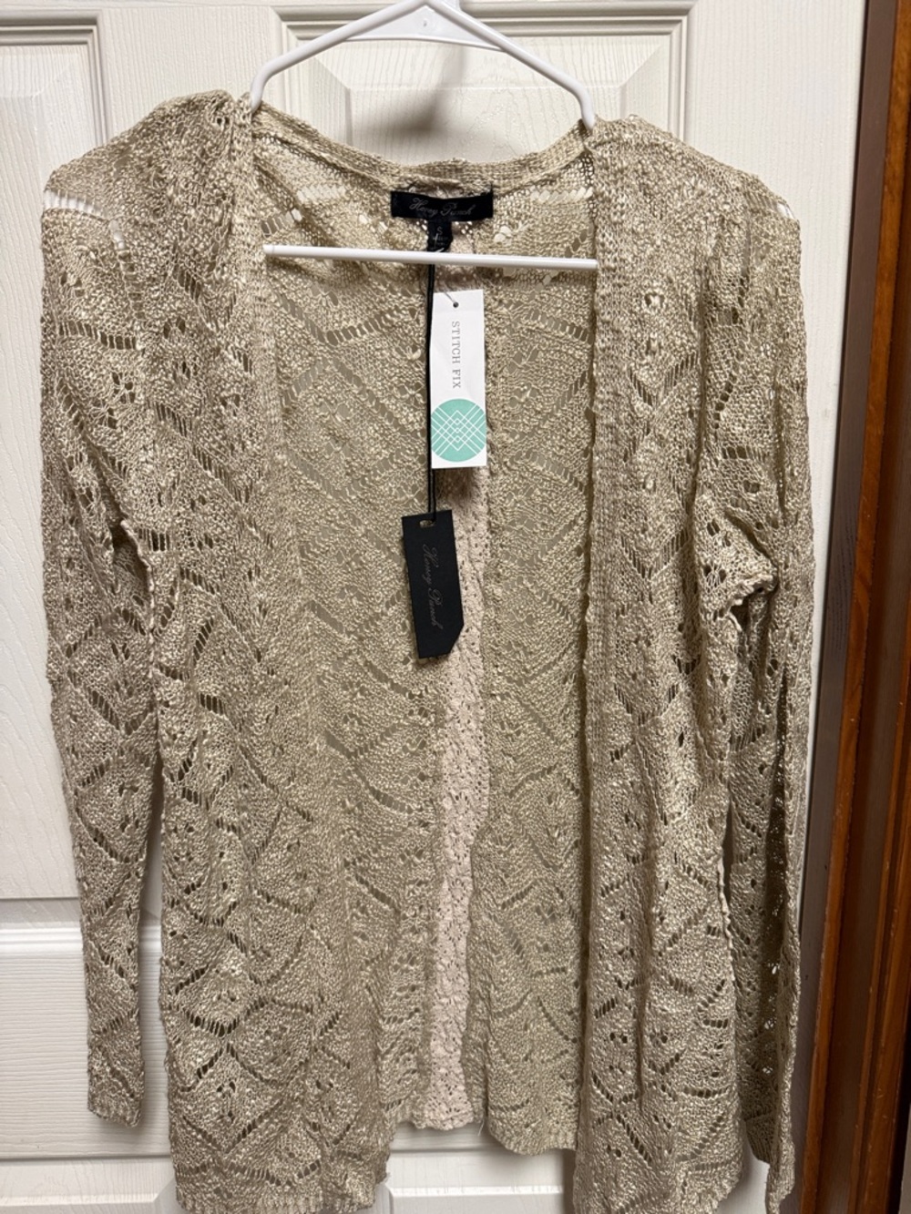 NWT Light Beige Openwork Knit Women's Cardigan Sweater